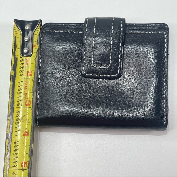 Fossil Genuine Leather Small Trifold Wallet Black White Stitch Snap Coin Purse - Picture 10 of 10